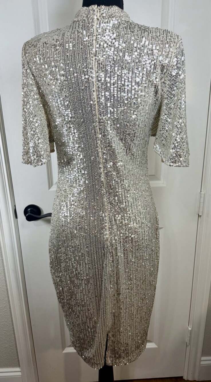 Eliza J Sequin Flutter Sleeve Sheath Dress in Silver - Picture 7 of 12